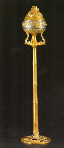 bronze, gold and silver boshanlu with bamboo-like stem